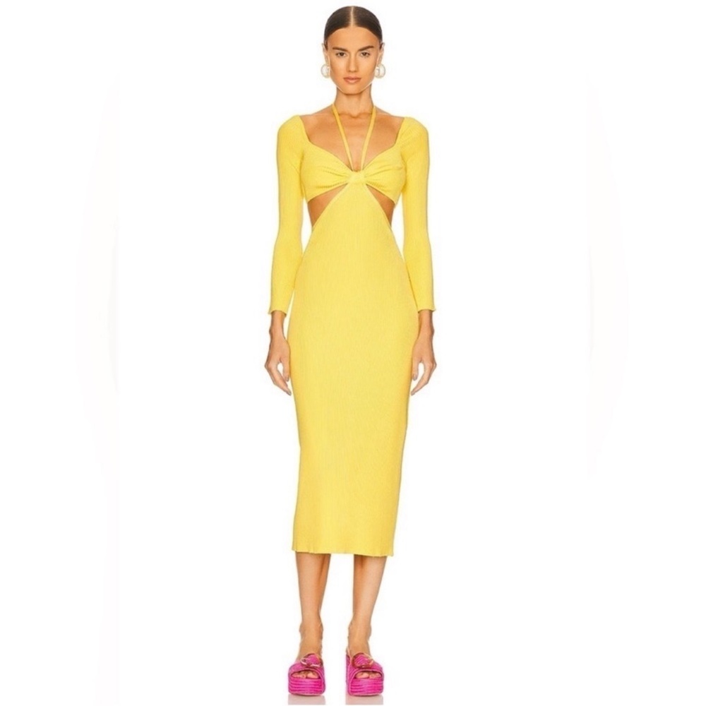 Cult Gaia Yellow Long Sleeve Cut-Out Dress